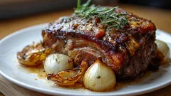 Vepřová krkovice s cibulí a malým tajemstvím pro šťavnatost.